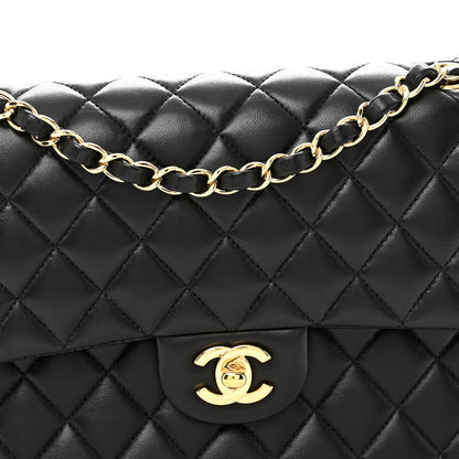 Lambskin Quilted Medium Double Flap Black