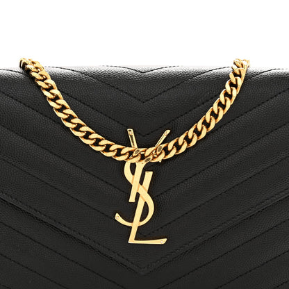 Grain De Poudre Matelasse Chevron Monogram Chain Wallet Black