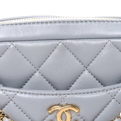 Lambskin Quilted Mini Camera Case  Grey