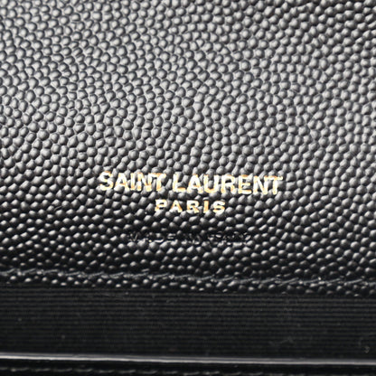 Grain De Poudre Matelasse Chevron Monogram Envelope Chain Wallet Black