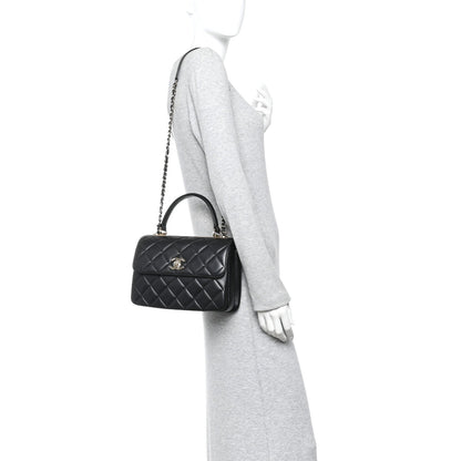 Lambskin Quilted Small Trendy CC Dual Handle Flap Bag Black