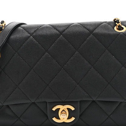 Caviar Quilted Medium Chain Flap  Black