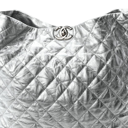 Metallic Crackled Calfskin Quilted Large Big Bang Hobo Silver