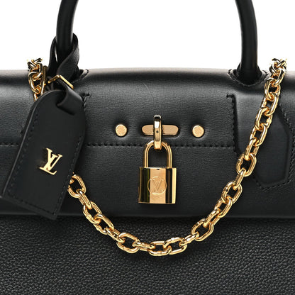 Calfskin Taurillon Studded City Steamer One Handle Bag Black