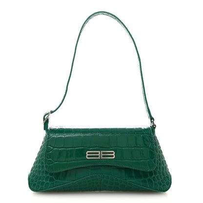 Shiny Super Supple Calfskin Crocodile Embossed Small XX Flap Stretch Bag Jade