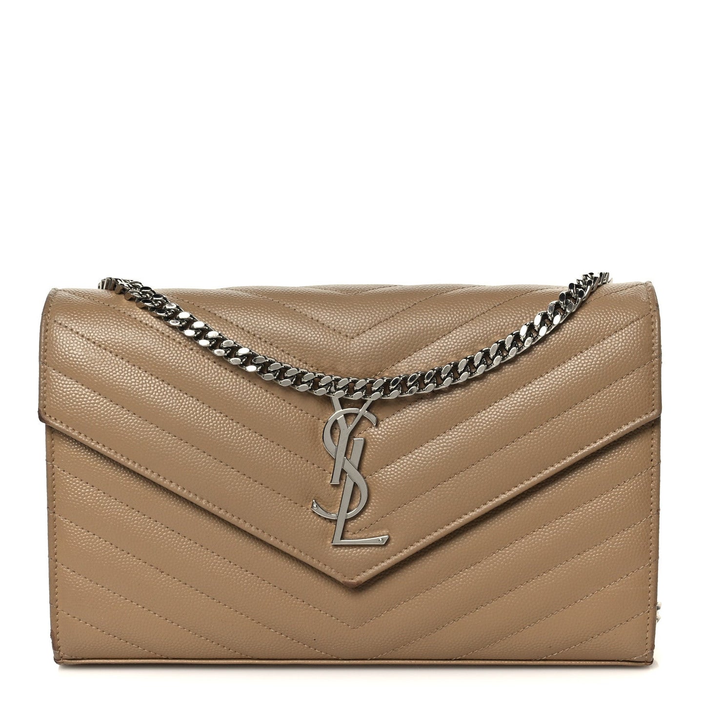Grain De Poudre Matelasse Chevron Monogram Chain Wallet Taupe