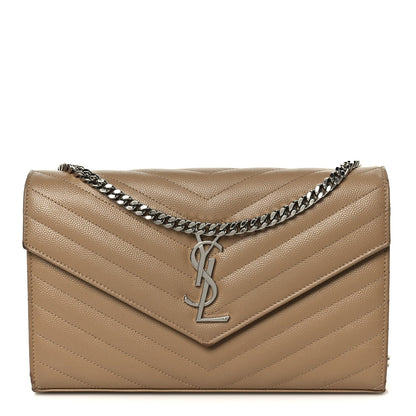 Grain De Poudre Matelasse Chevron Monogram Chain Wallet Taupe