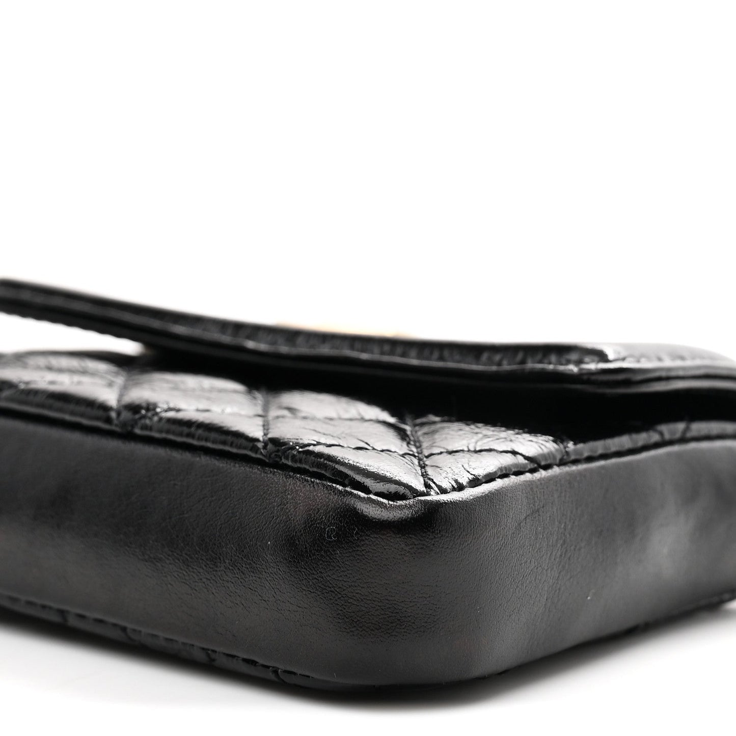 Shiny Aged Calfskin Quilted Waist Belt Bag Black