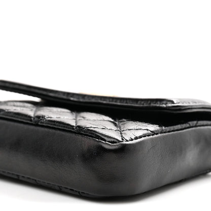Shiny Aged Calfskin Quilted Waist Belt Bag Black