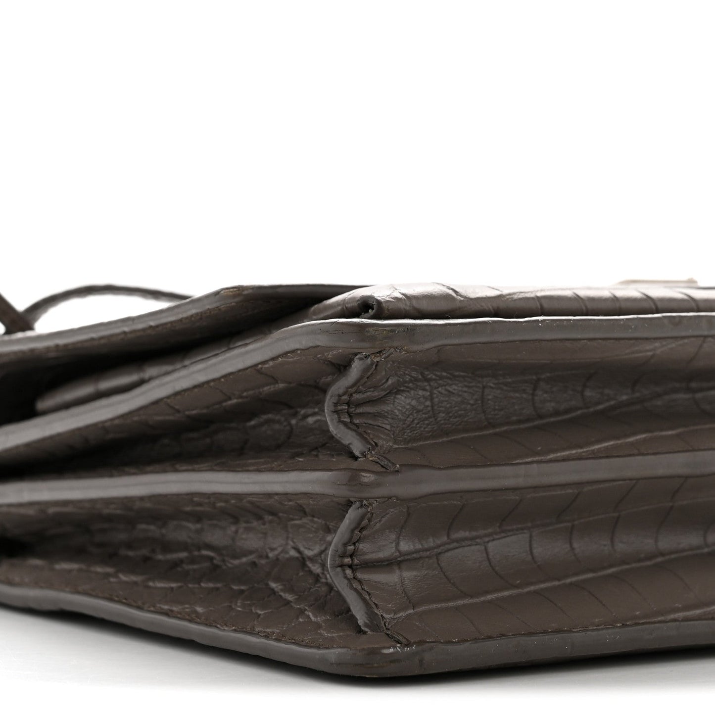 Calfskin Crocodile Embossed Medium Monogram Sunset Fog