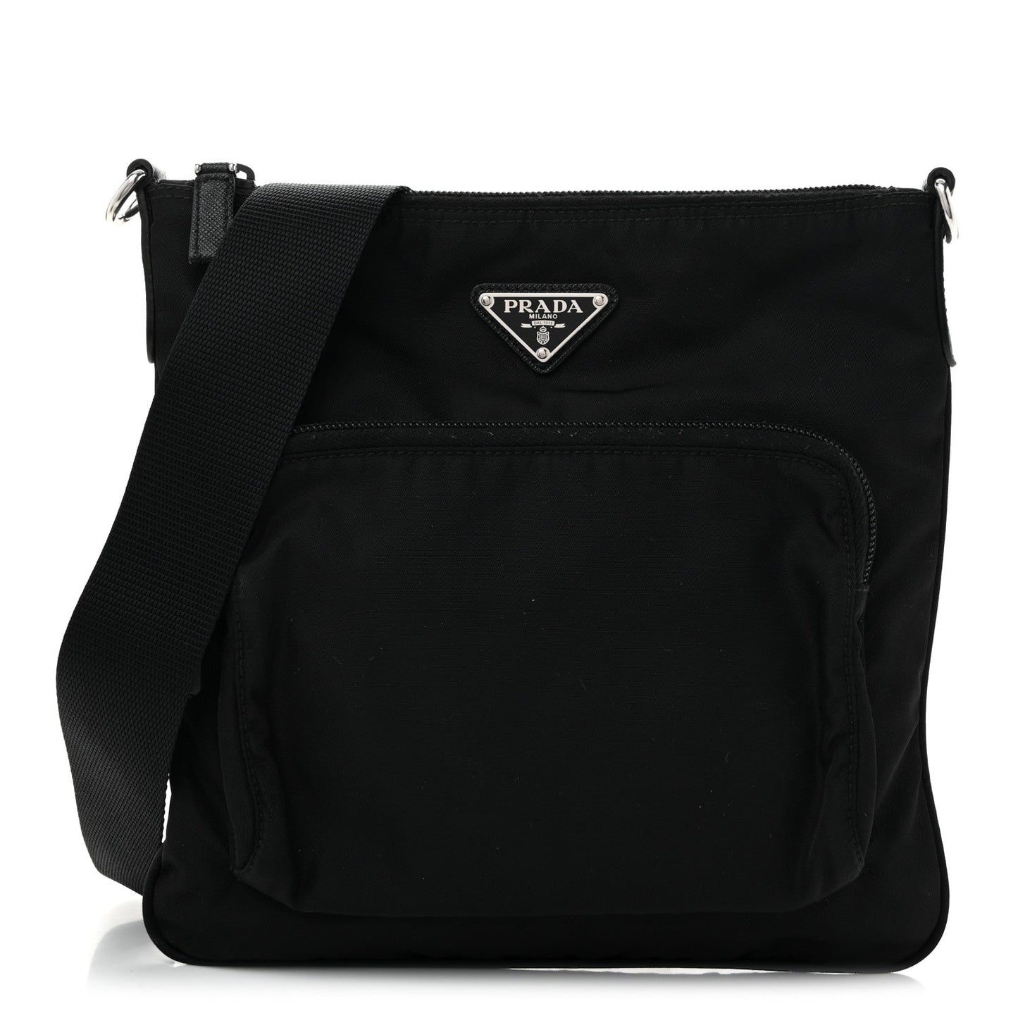 Tessuto Nylon Saffiano Flat Messenger Bag Black