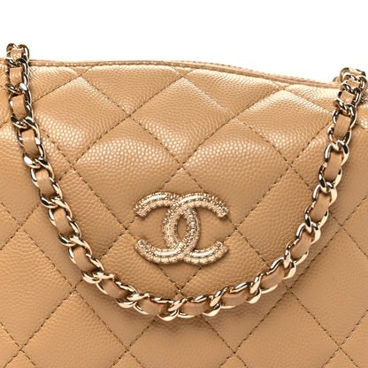 Caviar Quilted Hobo Dark Beige