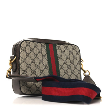 GG Supreme Monogram Textured Dollar Calfskin Web Ophidia Wristlet Shoulder Bag Beige Ebony New Acero