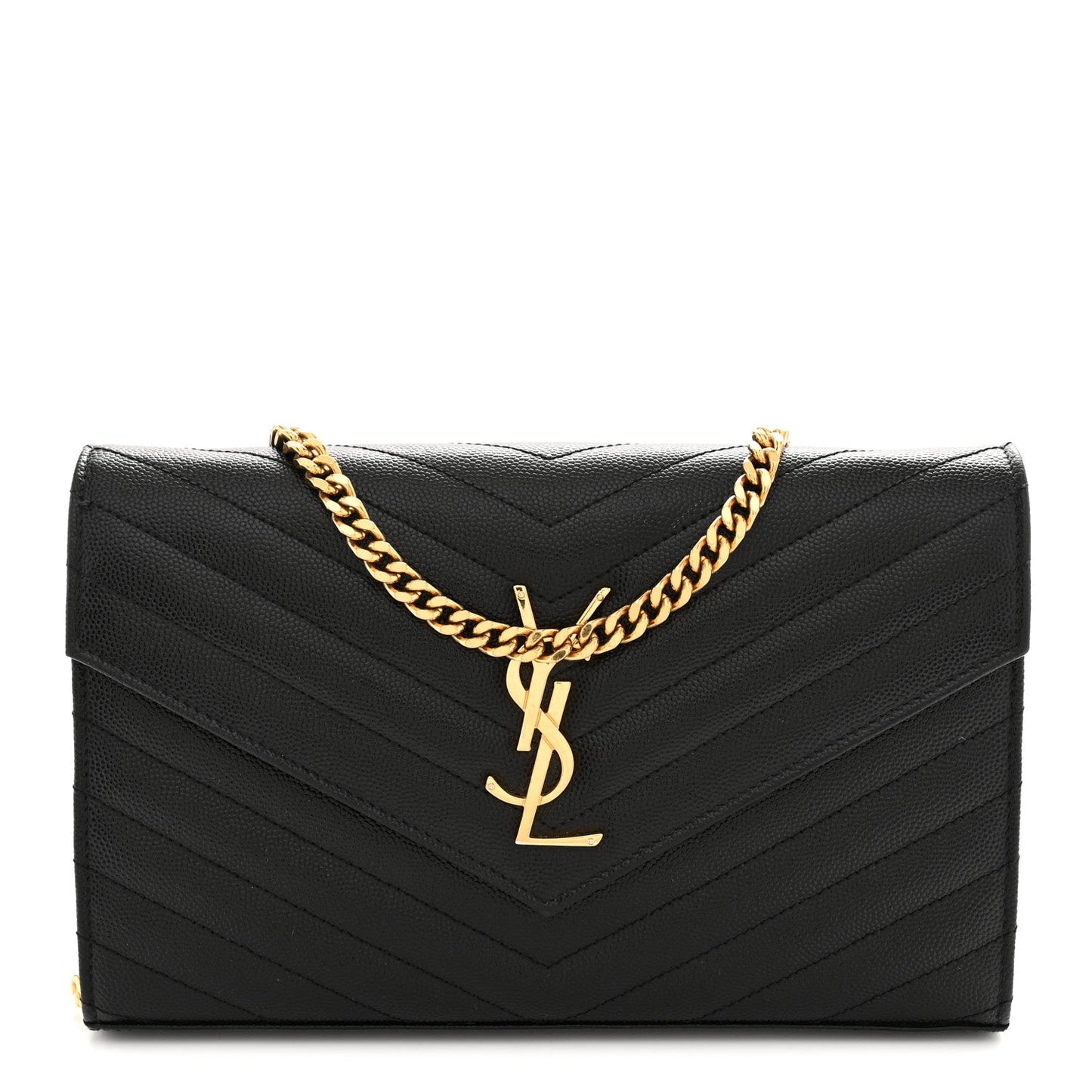 Grain De Poudre Matelasse Chevron Monogram Chain Wallet Black