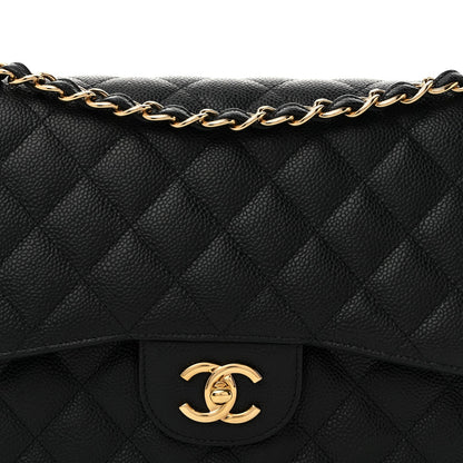 Caviar Quilted Jumbo Double Flap Black