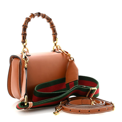 Boarded Dyana Lux Calfskin Web Small Bamboo 1947 Top Handle Bag Brown