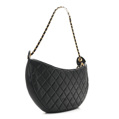 Lambskin Quilted All About Chains Hobo Black