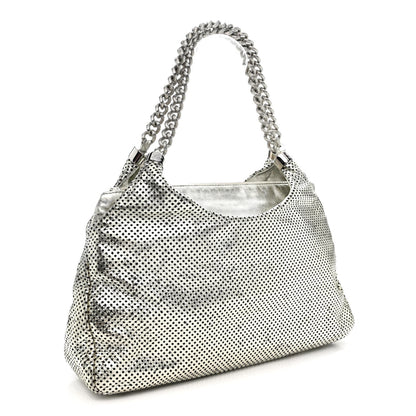 Metallic Glazed Calfskin Perforated Rodeo Drive Hobo Silver