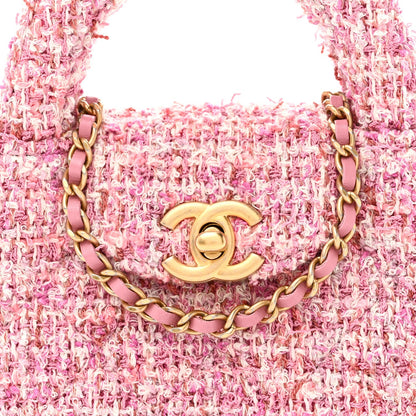 Tweed Quilted Mini Nano Kelly Shopper Pink