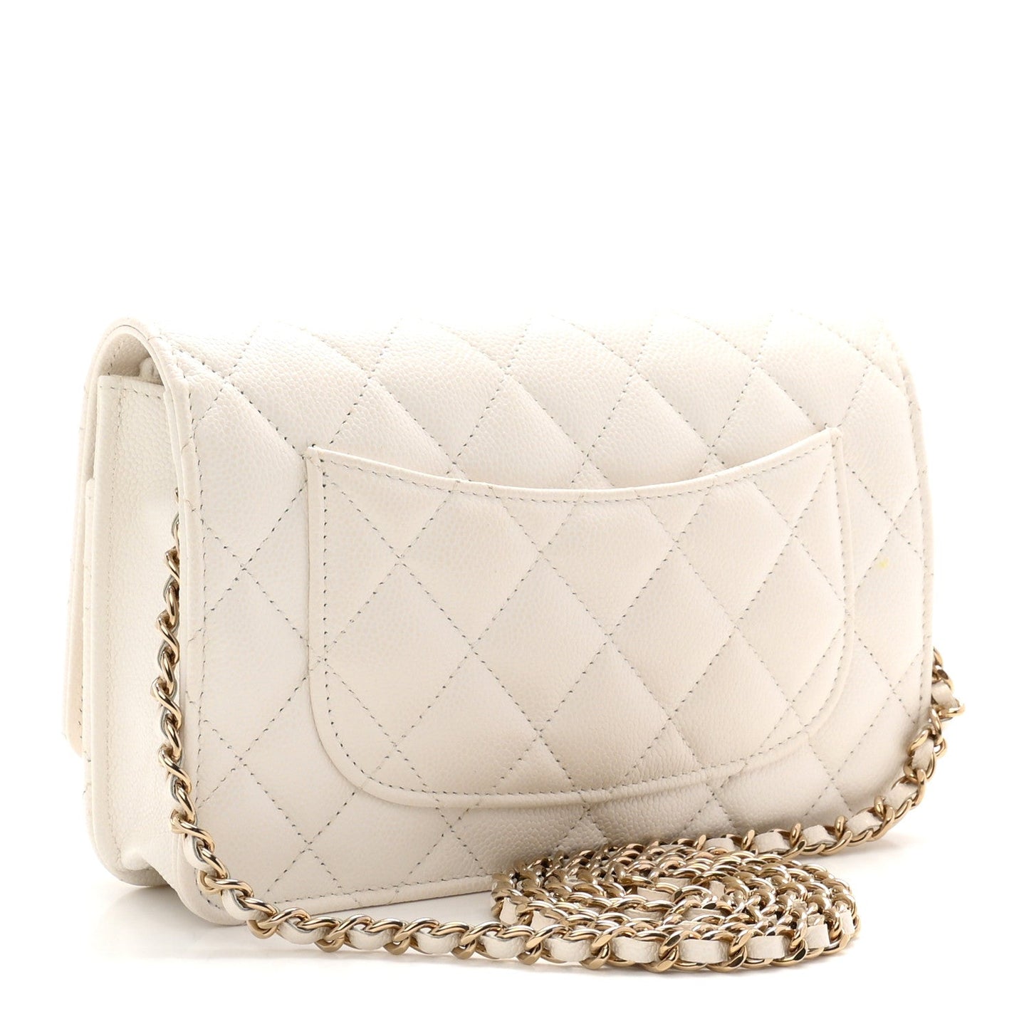 Caviar Quilted Wallet on Chain WOC White