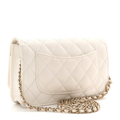 Caviar Quilted Wallet on Chain WOC White