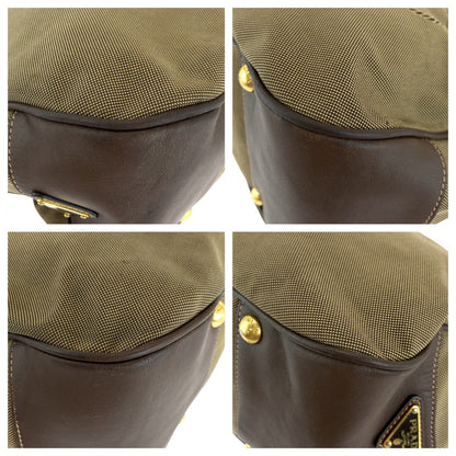 Prada Logo Jacquard Canvas Leather Shoulder Bag