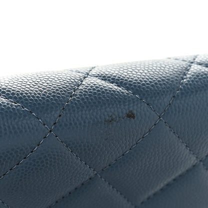 Shiny Caviar Quilted Enamel CC Wallet On Chain WOC Blue
