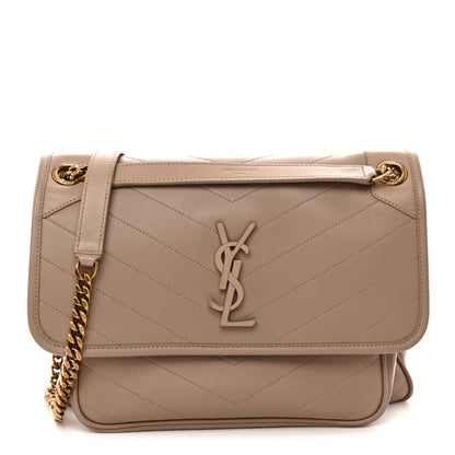 Lambskin Matelasse Monogram Medium Niki Chain Satchel Dark Beige