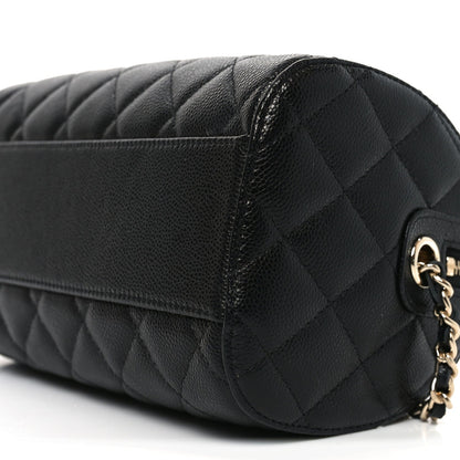 Caviar Quilted Barrel Clutch With Chain Black
