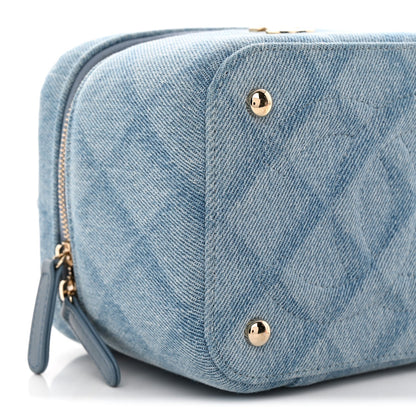 Denim Quilted Small CC Vanity Case Blue