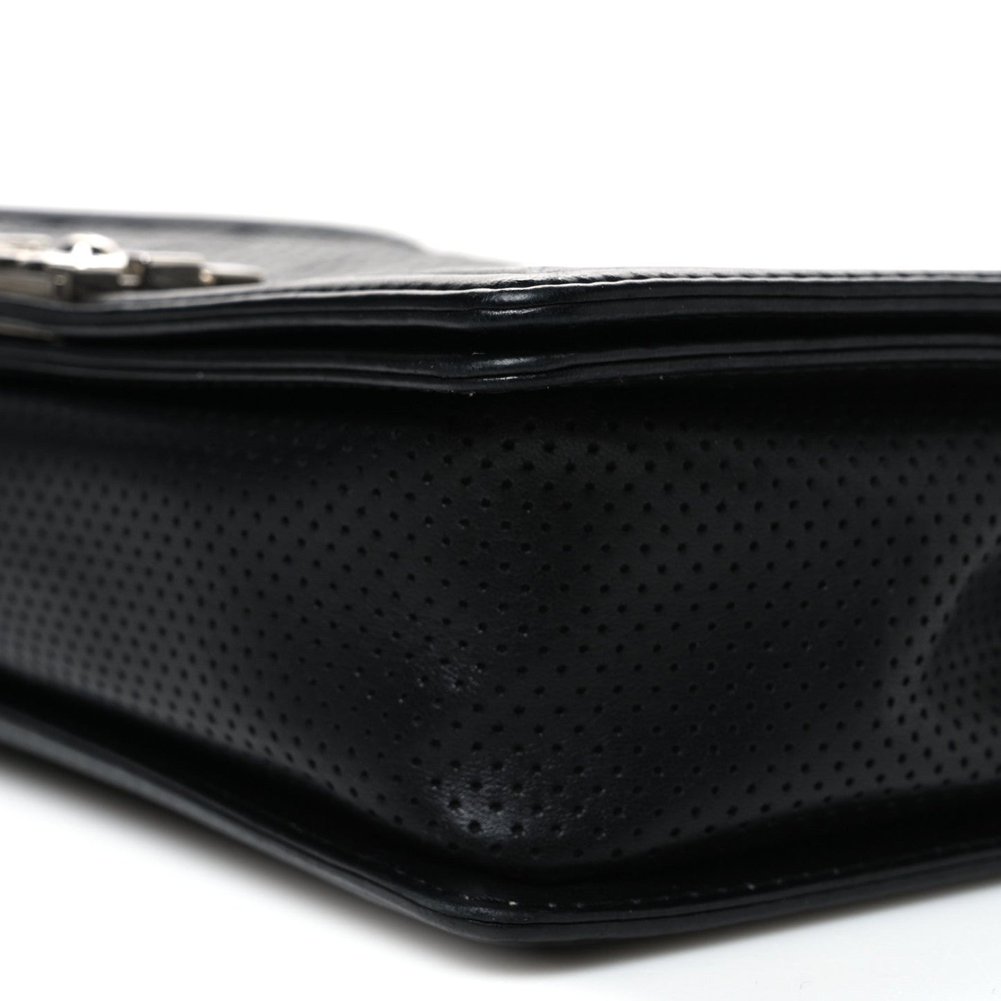 Lambskin Perforated Quilted New Medium Boy Flap Black