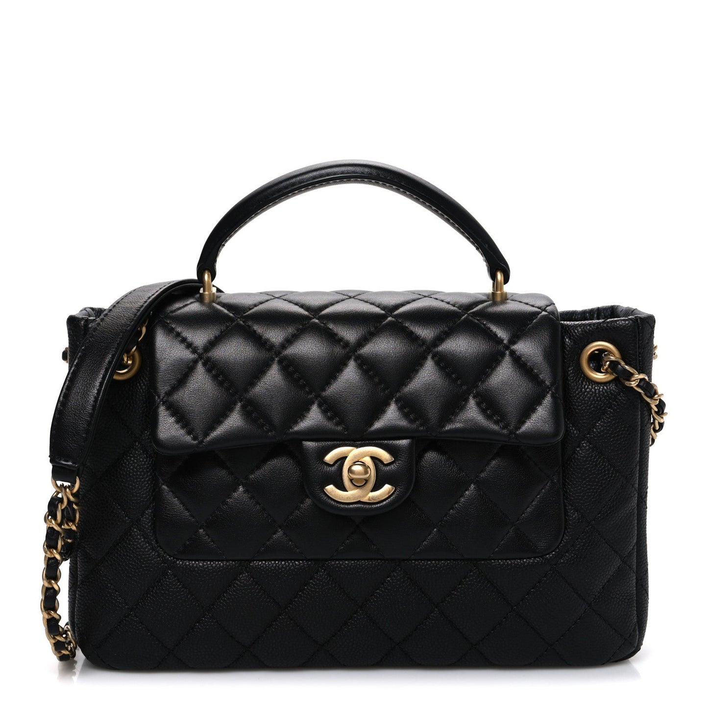Caviar Calfskin Quilted Small Top Handle Flap Black