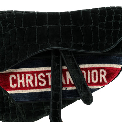 Velvet Crocodile Effect Saddle Bag Green