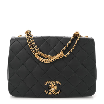 Lambskin Quilted Chain To Chain Flap Black