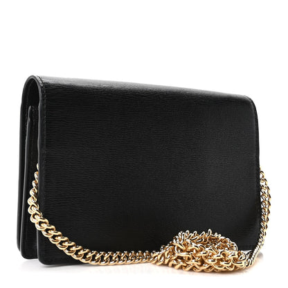 Textured Calfskin Script Logo Wallet On Chain Black