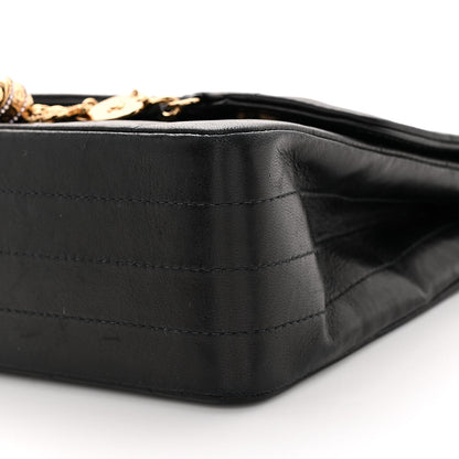 Lambskin Quilted Crystal Chocolate Bar Charm Flap Black