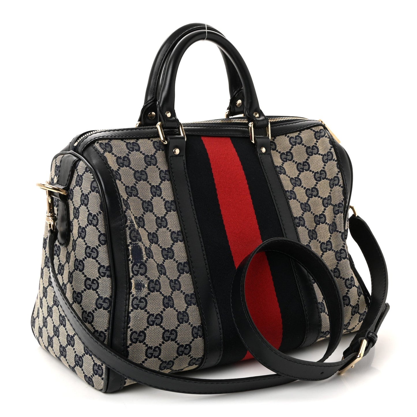 Monogram Selleria Calfskin Vintage Web Medium Boston Beige Blue