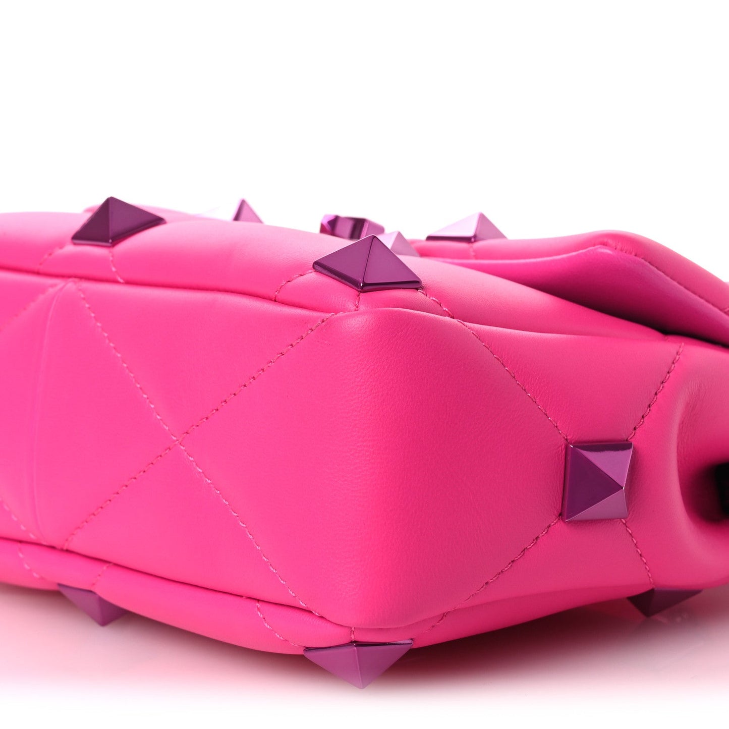 Nappa Lacquer Monochrome Medium Roman Stud Shoulder Bag Pink PP