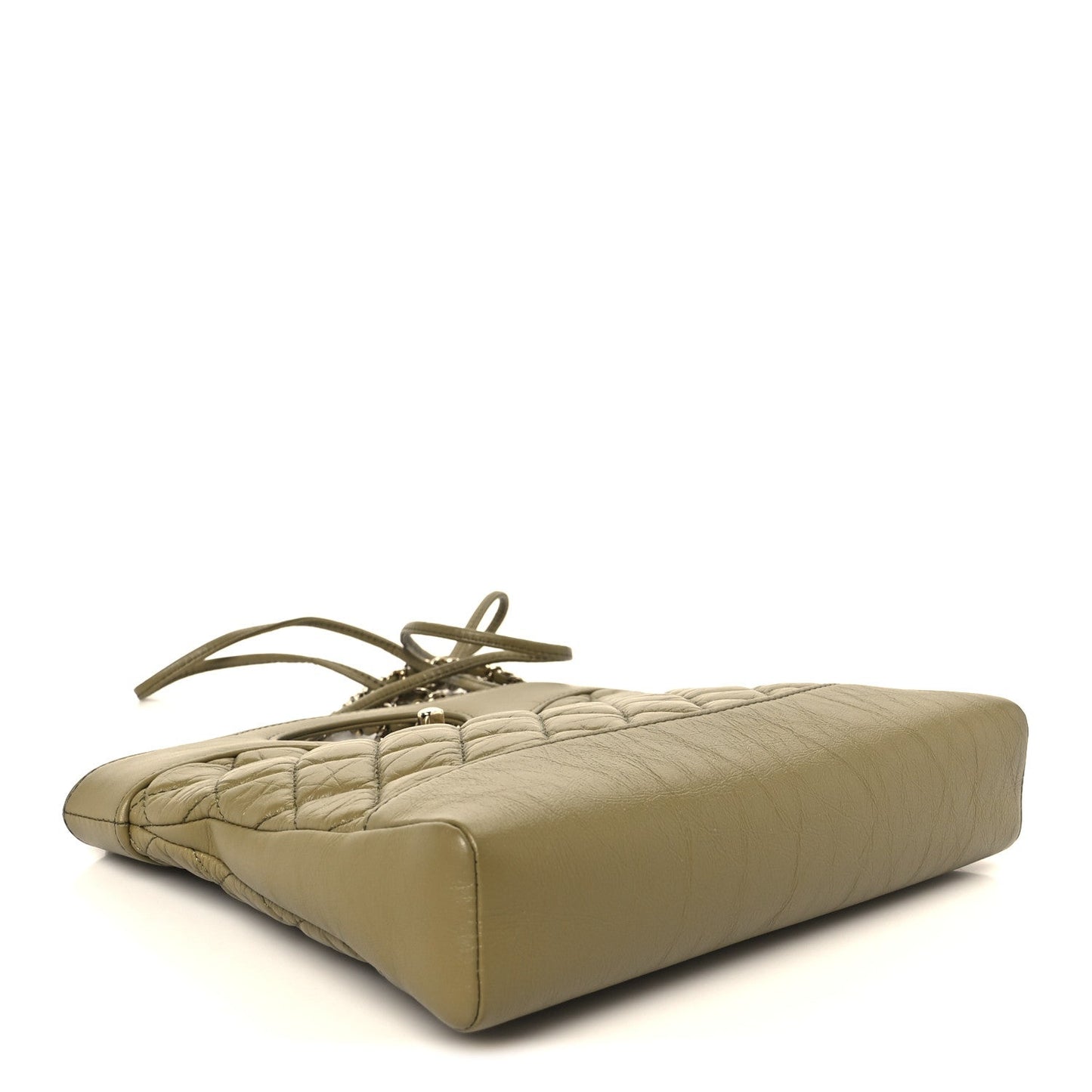Shiny Crumpled Calfskin Quilted Mini 31 Shopping Bag Khaki