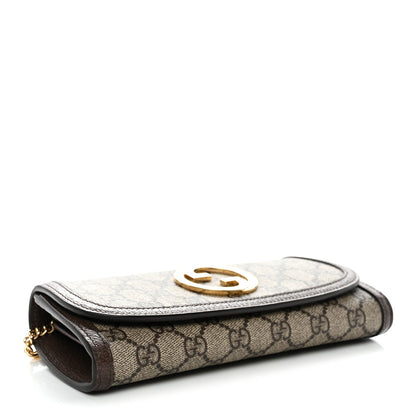 GG Supreme Monogram Textured Dollar Calfskin Blondie Continental Chain Wallet Beige Ebony New Acero