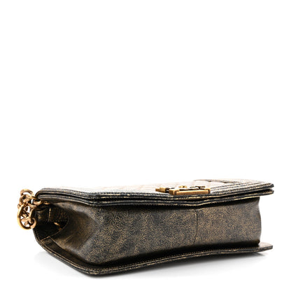 Cracked Metallic Calfskin Quilted Medium Boy Flap Gold