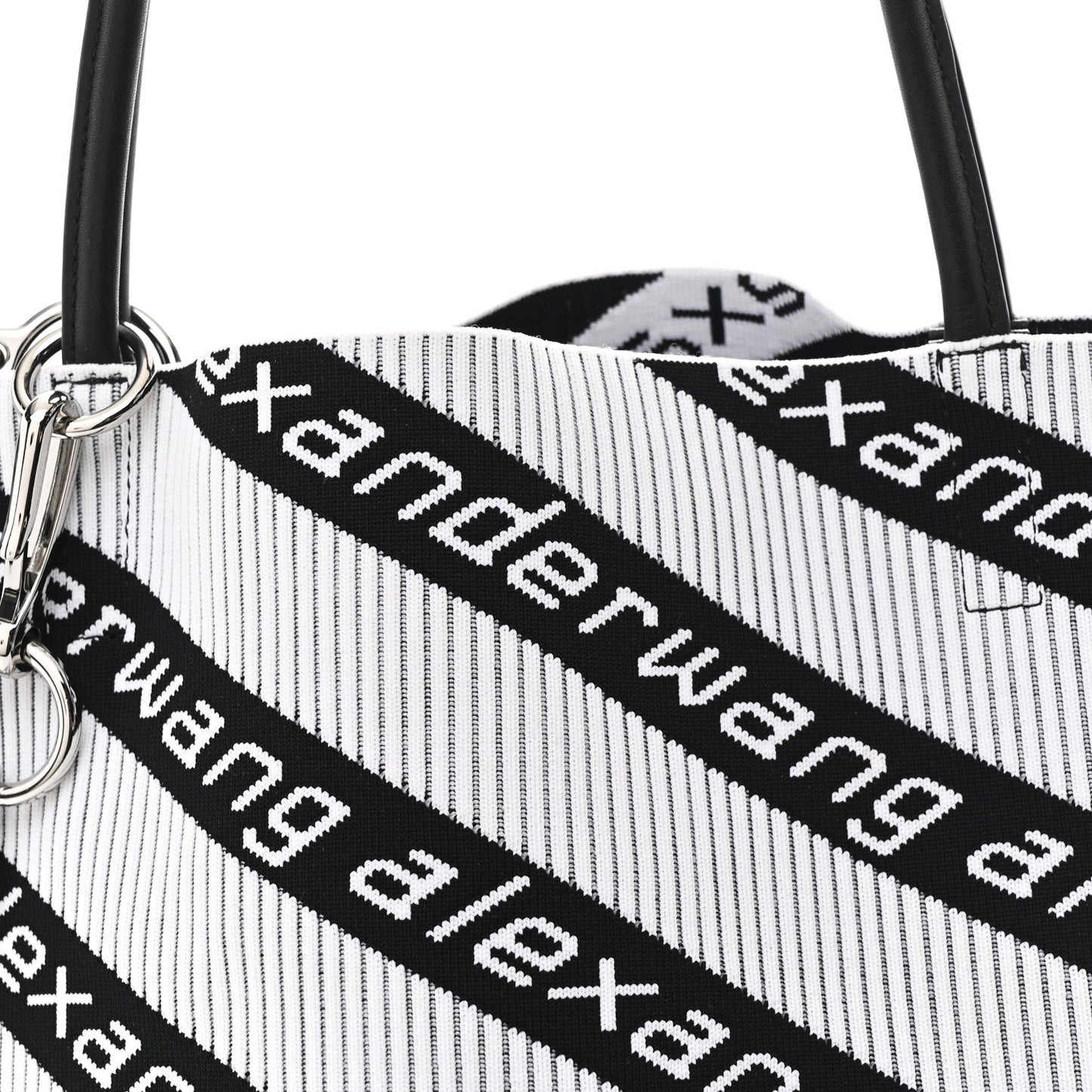 Knit Jacquard Diagonal Logo Roxy Tote White Black
