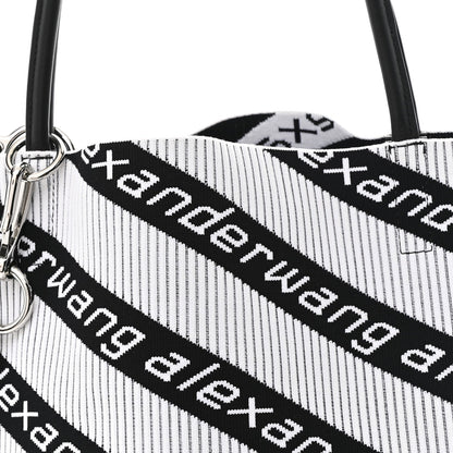 Knit Jacquard Diagonal Logo Roxy Tote White Black