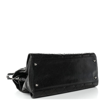 Crumpled Grained Calfskin Quilted CC Crave Tote Black