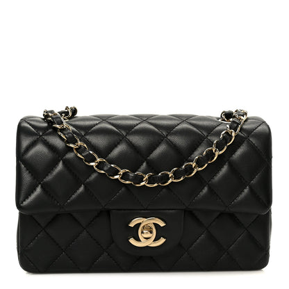 Lambskin Quilted Mini Rectangular Flap Black