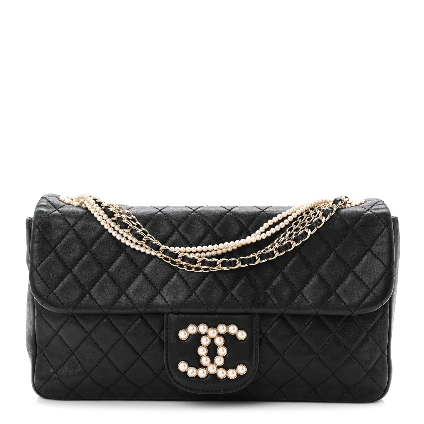 Lambskin Medium Westminster Pearl Flap Black