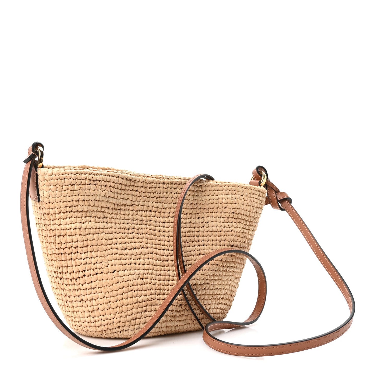 Calfskin Raffia Slit Pochette Bag Natural Tan