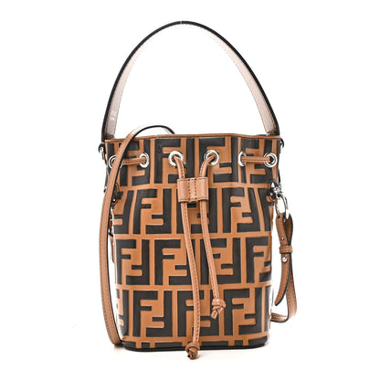 Vitello Liberty F is Fendi Bi-Color FF 1974 Embossed Mini Mon Tresor Bucket Bag Tobaco Orzo