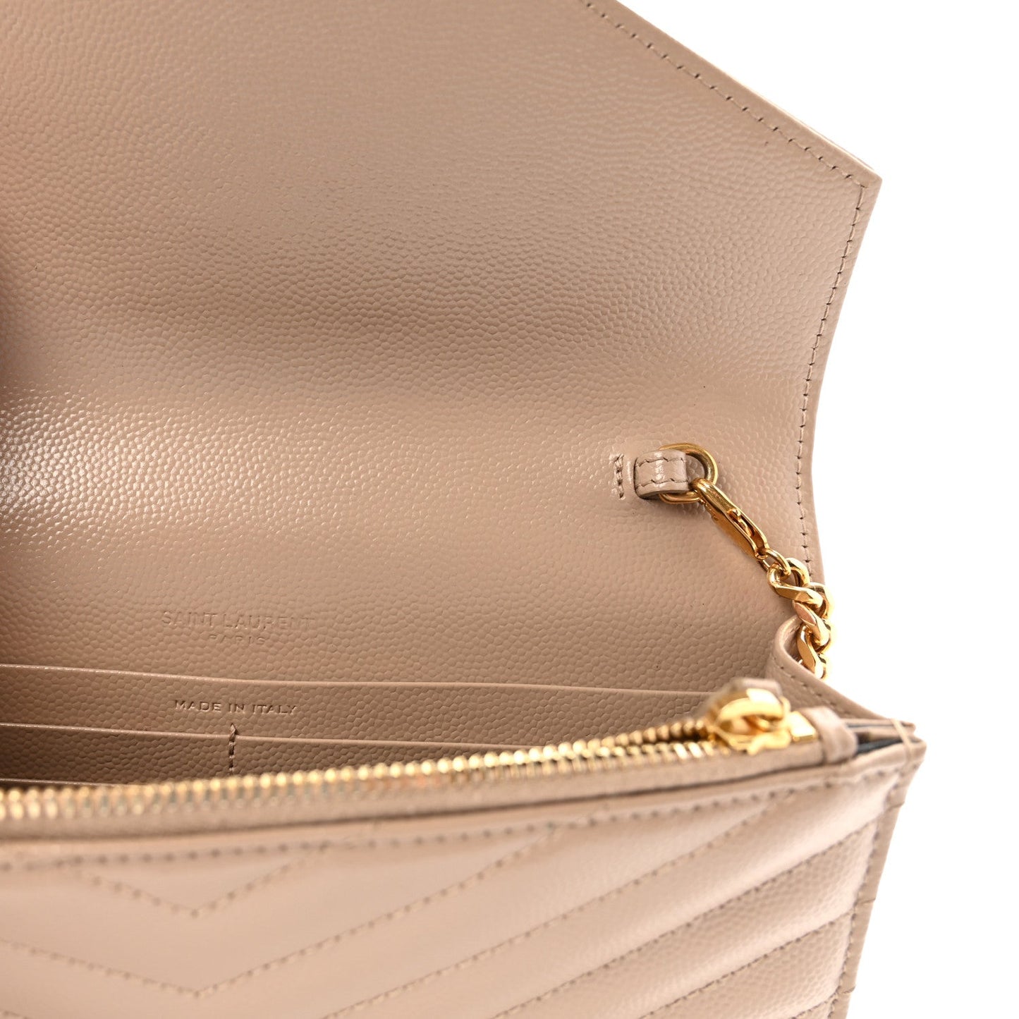 Grain De Poudre Matelasse Chevron Monogram Envelope Chain Wallet Dark Beige
