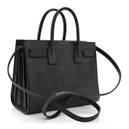 Calfskin Crocodile Embossed Baby Sac de Jour Dusty Black